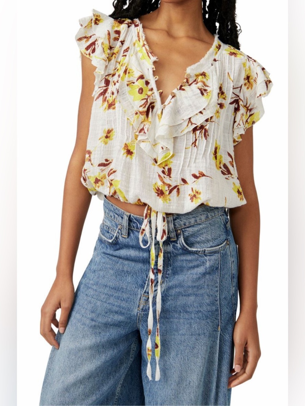 Free People| ‘Naya’ Floral Ruffle Blouse